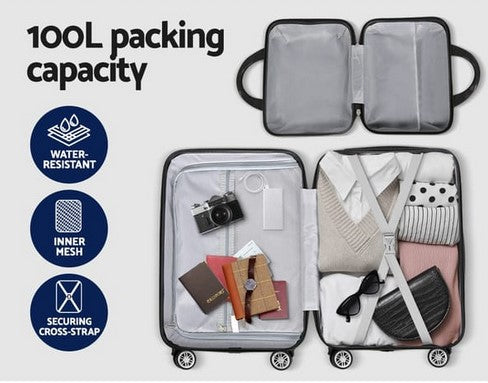 Wanderlite 2Set 20 Inch Luggage Case with 12 Inch Handheld Luggage Box Hard Shell Travel Suitcase TSA Lock Dark Grey
