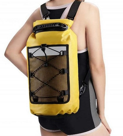 Roll-Top Backpack Dry Bag with Handle for Fishing Boating and Camping Yellow - M