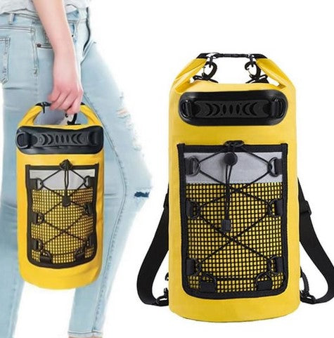 Roll-Top Backpack Dry Bag with Handle for Fishing Boating and Camping Yellow - M