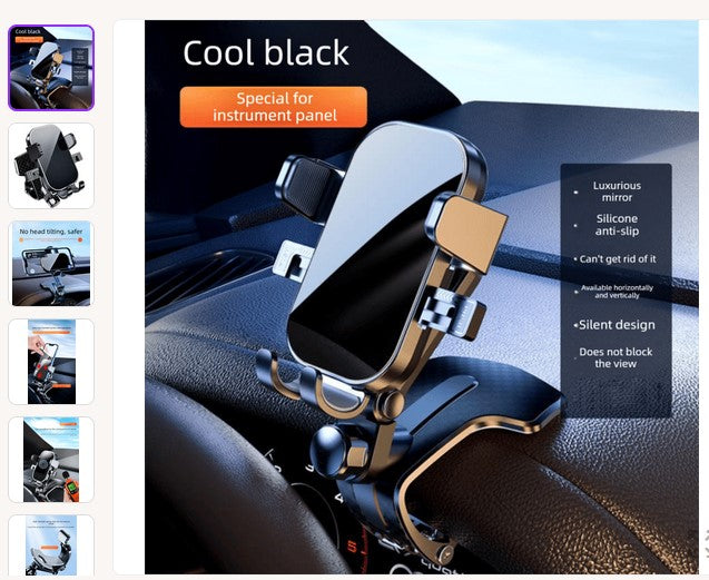 Universal Dashboard Car Phone Holder 360° Rotating Clip Mount HUD Design Anti-Slip Cradle for 4-7.2 Inch Smartphones GPS Navigation