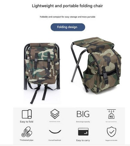 Folding Camo Backpack Stool - Portable Chair for Camping & Fishing